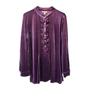 Appleseeds Purple Velvet Romantic Vintage Style Ruflle Cottage Core Top Sz M